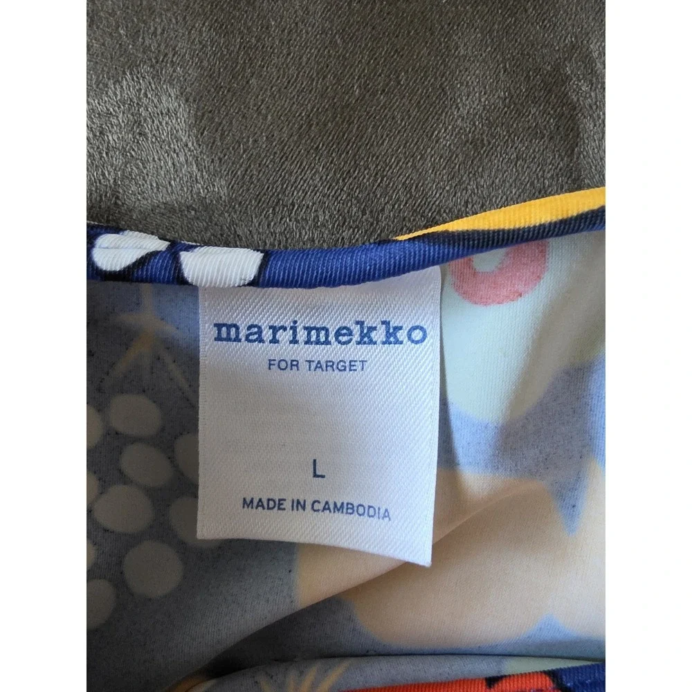 Marimekko Target Rash Guard Women L Floral Blue Orange Long Sleeve Retro Top